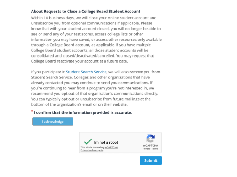 xóa tài khoản college board