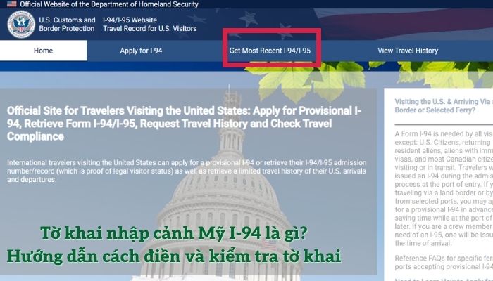 Tờ khai nhập cảnh Mỹ I-94 là gì